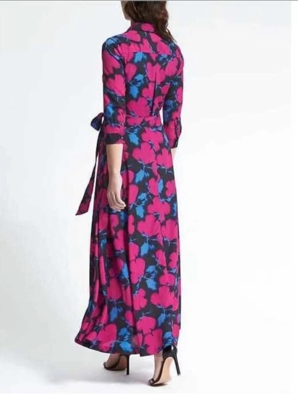 Banana Republic Fuchsia and Blue Floral Shirt Maxi Dress - Picture 2 of 7